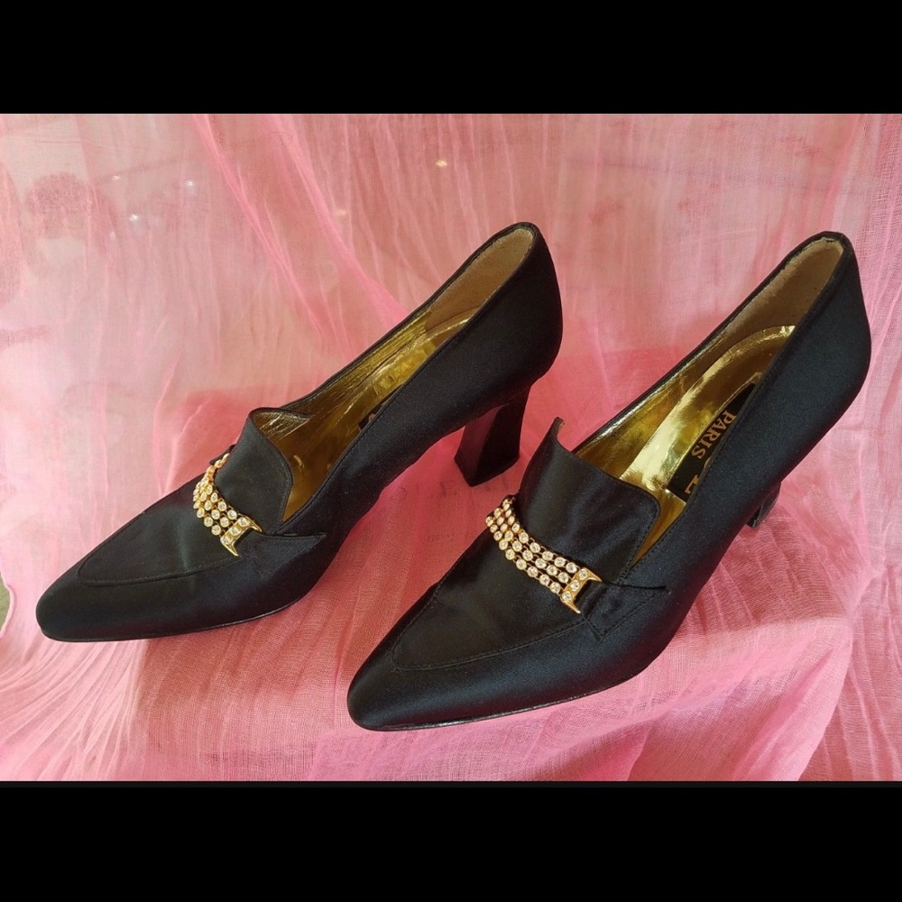Adige Paris Black Satin Shoes